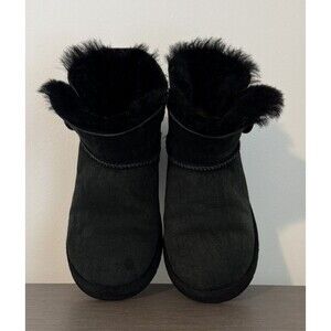 UGG Australia Mini Bailey Button Black Suede Boots 5Y Fits W6
